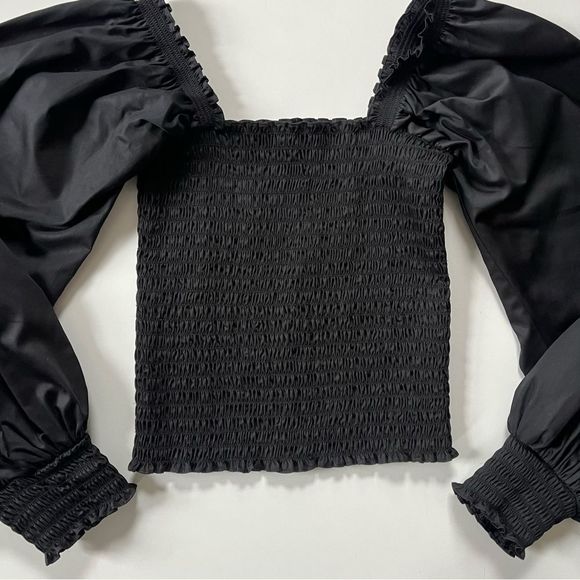 La Ligne Eloise Smocked Blouse Black Medium - Picture 4 of 7